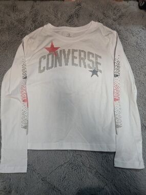 Converse White Long-Sleeve Tee with Red & Blue Star Accents